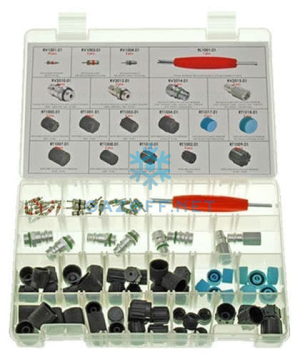 Набор запасных сервисных  портов, золотников, колпачков  для R134A
